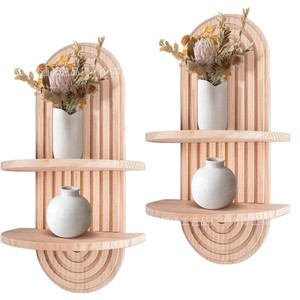 Wooden Wall Mounted Display <b>Shelf</b> Oval Shape Solid Wood Organizing Rack For Home Decor - Product Image 5