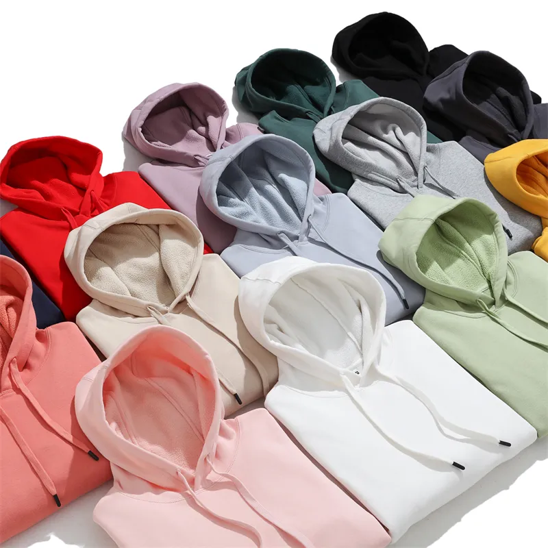 2024 Hoodies bordados com logotipo personalizado de alta qualidade, moletom francês em branco de algodão, moletom unissex de grandes dimensões, com capuz, essencial para homens