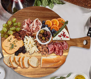 Cucina grande legno di Acacia buccia di Pizza naturale legno di Acacia 12 "tavola rotonda salumi con manico per incisione Laser - Product Image 6