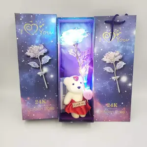24k color gold foil rose gift box luminous lamp simulation flower Christmas Valentine's Day gift creative