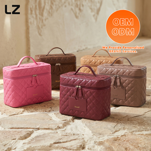 Estuche de Maquillaje Acolchado de Cuero PU de LZ Factory, con Espejo, Compartimentos Divisores, Impermeable, para Viaje, con Correa para Equipaje - Product Image 1