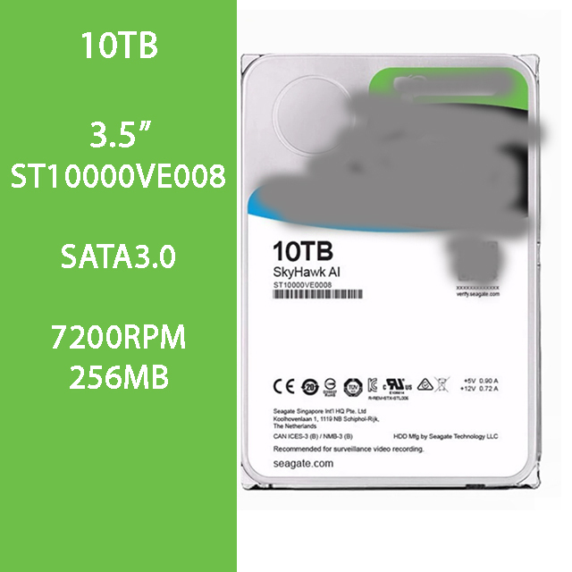 ST10000VE0008 10TB SATA3.0 6GB/s HDD 7200RPM speed 256MB cache supporting 24x7 continuous operation for 550TB/year workload