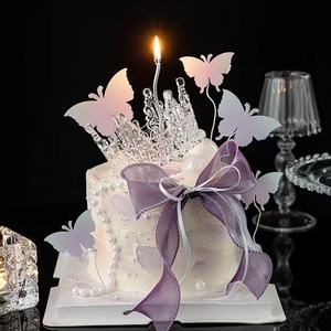 Crystal Crown Cake Topper With Butterflies And Pearl Ribbon For Princess Birthday Cake Decoration - Product Image 1