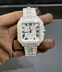 Montres de luxe pour hommes, entièrement serties de moissanite blanche VVS, automatiques, style hip-hop, carrées, en acier inoxydable, avec diamants incrustés - Product Image 1