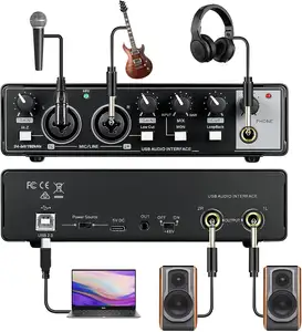 Factory OEM Logo Professional USB Sound Card Audio Interface Studio Live Recording Soundcard For Live Streaming Podcasting