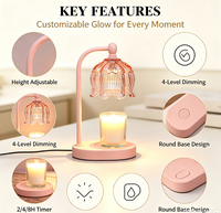 Lampe chauffe-bougie rose avec minuterie et variateur d'intensité, Cadeaux pour maman/épouse, Lampe chauffe-cire avec 2 ampoules pour pots à bougies