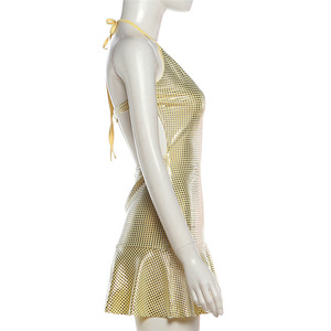 เดรสสั้นคอ halter สำหรับผู้หญิง แต่งดีเทลเว้า ตัดเย็บด้วยผ้าตาข่ายประดับคริสตัล/เมทัลลิก ชายกระโปรงบาน เหมาะสำหรับงานปาร์ตี้และไนท์คลับ แฟชั่นทันสมัย - Product Image 5