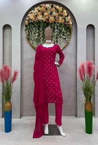 ชุดพลาโซ่คุर्ติ 3 ชิ้น ชุดคุर्ติพลาโซ่ ชุดคุर्ติยาวสำหรับผู้หญิงในอินเดีย เสื้อผ้าสตรีอินเดียแบบดั้งเดิม ผ้าคุณภาพดีที่สุด - Product Image 6