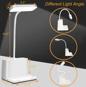 Lampe de bureau LED moderne à col de cygne réglable, rechargeable sur batterie, avec abat-jour blanc, petite taille, vente en gros - Product Image 2