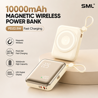 Batterie externe magnétique sans fil 10000mAh, charge rapide PD22.5W, chargeur portable de voyage mini, écran LED, batterie Li-polymère