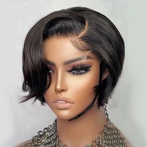 Perruque à cuticules alignées, <span class=keywords><strong>coupe</strong></span> Pixie courte, droite, 13x4x1, partie en T, <span class=keywords><strong>cheveux</strong></span> humains, <span class=keywords><strong>pour</strong></span> femmes noires, vente en gros - Product Image 1