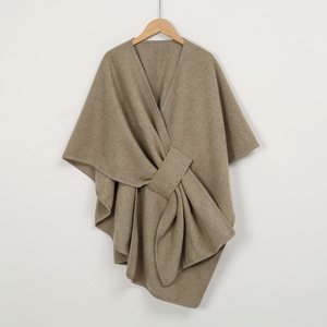 Women Knitted <strong>Wool</strong> Cardigan Coat Ladies Elegant Loose Cape Shawl Solid Color Half Sleeve Poncho Women's Warm Shawl <strong>Wrap</strong> - Product Image 2