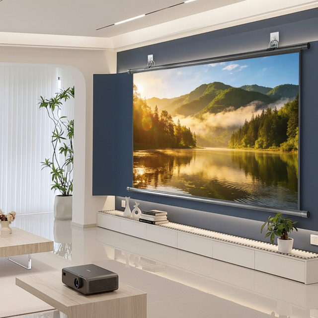 Roll up Manual Projector Screen 60inch16:9 Matte White for Home Cinema Projector Screen Wall-mounted for Long Throw Projectors