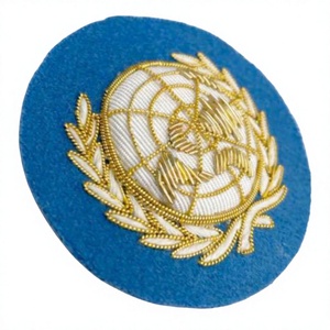 Sky Blue Gold Bullion Embroidered Eco-Friendly Nonwoven Round <b>Sew</b>-<b>On</b> Felt <b>Patches</b> for Hat Beret Blazer & Peak Cap-Wholesale - Product Image 4