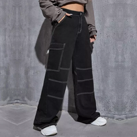 Poches latérales personnalisées noir Legging droit boyfriend jeans pour femmes Zipper Fly femme Denim Jeans