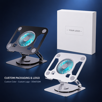 Support d'Ordinateur Portable en Métal à Rotation 360°, Pliable et Portable, Réglable avec Ventilateur de Refroidissement pour Bureau et Studio