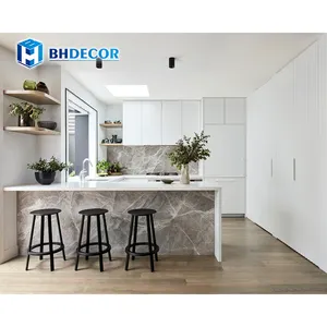 Excellent Quality Floor To Ceiling Inset Gold And Ivory Glacier White Lacquer Oak Melamine Modern Kitchen Cabinets With Molding