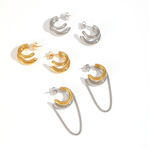 Geometric Tassel <b>Chain</b> <b>Titanium</b> Steel Stud Earrings For Women Elegant Color Block Design Gift Fashion Dangle Earrings - Product Image 5