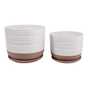 Vasi in gres con sottovaso, design testurizzato, per uso interno ed esterno, fioriere da giardino - Product Image 1