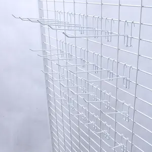 Ganci a filo singolo a parete in rete metallica cromata all'ingrosso che appendono la visualizzazione del gancio a parete con griglia metallica