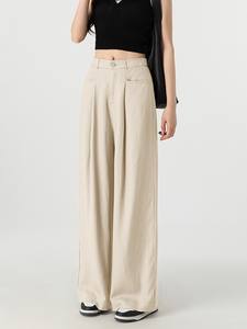 Nouvelles femmes pour pantalons en <span class=keywords><strong>lin</strong></span> Tencel jambe large <span class=keywords><strong>coupe</strong></span> <span class=keywords><strong>droite</strong></span> <span class=keywords><strong>pantalon</strong></span> style costume avec dos taille élastique pour le confort - Product Image 4