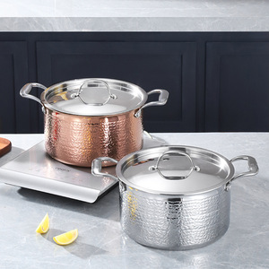 Huihong 304 Stainless Steel Hammered Soup <b>Pot</b> 24cm <b>Induction</b> Compatible Large Capacity - Product Image 3