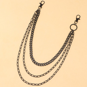 yueliMulti Layer <b>Black</b> Metal Pants <b>Chain</b> Zinc Alloy Waist <b>Chain</b> Unisex Casual Hip Hop Denim Apparel Accessory - Product Image 3