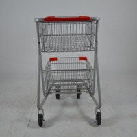 Chariot de courses en métal à double plateau avec paniers en maille pour supermarché