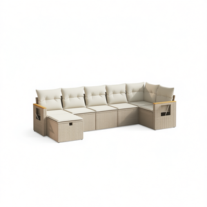 Ensemble de canapés de jardin en rotin beige, structure en acier, salon extérieur modulaire, 6 places, design contemporain - Product Image 1