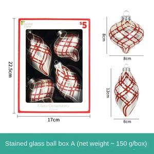Ornements de Noël en verre en boîte, 4 pendentifs en forme d'oignon à double pointe, boules en verre peintes avec motifs à paillettes pour la maison ou les mariages - Product Image 6