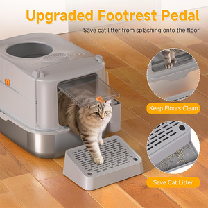 Lettiera in metallo Extra Large XL <span class=keywords><strong>per</strong></span> grandi felini a 180 ° con coperchio ribaltabile racchiuso scatoline <span class=keywords><strong>per</strong></span> lettiera superiore con involucro e paletta dai lati alti - Product Image 2