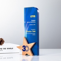 Trophée en cristal coloré, étoile à cinq branches en bois massif, goutte d'eau, personnalisable, pour réunions annuelles des entreprises d'assurance