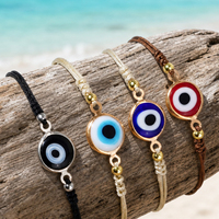 Pulsera Go2boho con Colgante de Ojo Turco, Hilo de Nailon, Chapado en Oro de 18K, Joyería Bohemia Unisex para Regalo