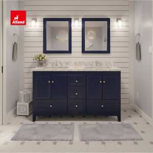 AllandCabinet Modern gaya transisional kayu lapis biru tua disesuaikan marmer konter MDF Carcase keluarga kamar mandi Vanity - Product Image 1