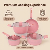 Ensemble de casseroles de cuisine Pink Kitchen 7 pièces Queen Time, antiadhésif, compatible induction, avec poêle à frire, casserole et couvercles