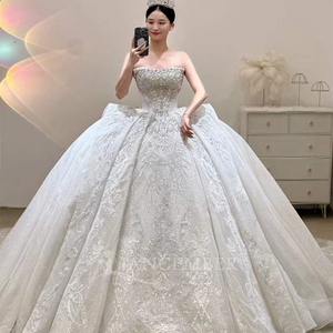 Robe de mariée de luxe en perles et dentelle brodée, style princesse, sans bretelles, Vestidos Lsjj79 - Product Image 2