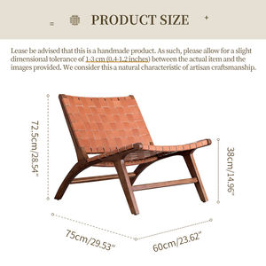 Sillón de Salón Boho de Mediados de Siglo, Tejido a Mano, con Cuero Grueso, Estructura de Madera Maciza de Teca, para Exteriores, Patio, Jardín, <span class=keywords><strong>AU</strong></span> - Product Image 6