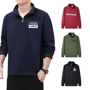 Customizable Solid Color Collar <b>Light</b> Weight Breathable Men's Hoodies High <b>Neck</b> Zip Sweatshirts - Product Image 1