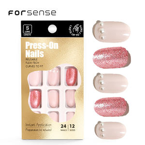 Prensa ovalada corta enjoyada hecha a mano en las <span class=keywords><strong>uñas</strong></span> para las niñas 3D beauty Faux ongles DE LUXE Pink Glitter stick on nails tips no C curve - Product Image 1