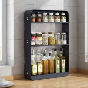 Étagère murale double niveau en métal sans perçage, multi-niveaux, pour rangement d'épices, bouteilles de cuisine et salle de bain - Product Image 3
