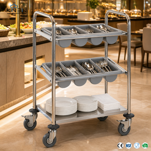 Carrito de Cubiertos de Acero Inoxidable 201/304 con 2 Dispensadores de Cubiertos, Estante Inferior y Ruedas Giratorias para Restaurante y Hotel - Product Image 2
