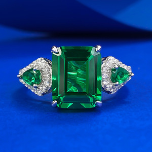 925 כסף סטרלינג כסף סטרלינג מדומה זירקוניה ס ירוק חתוך <span class=keywords><strong>3</strong></span> טבעת אבן לנשים - Product Image 5