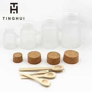 Bouteille vide en plastique sablé de 100 ml, 300 ml, 500 ml pour sels de bain, avec bouchon en liège et cuillère en bois, contenant cosmétique - Product Image 4