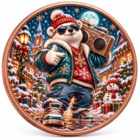 Pièce de monnaie commémorative de Noël personnalisée en cuivre pur 999 de 1 oz, motif animaux (ours), en boîte cadeau, impression UV 3D en relief, objet de collection