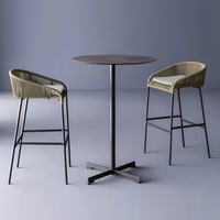 Endüstriyel Tarz Veranda Bahçe Mobilyaları Sandalyeleri Modern Yemek Rattan Hasır Metal Örgülü Dış Mekan Bar Taburesi