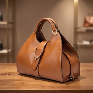 BS INTERNATIONAL Bolso de Mano de Cuero Genuino para Mujer, Diseño de Lujo, Color Marrón Pulido, Correa Cruzada Ecológica y Duradera, Cierre de Cremallera, 3L+ - Product Image 1