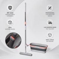 Serpillère pliable et essoreuse mains libres avec seau pliable à soufflet, éponge côtelée super absorbante et manche télescopique pour la maison