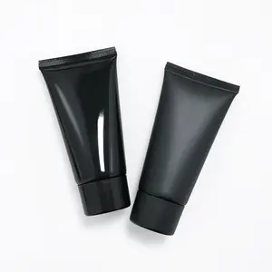 Sekrup Flip pembersih sampo plastik tabung kosmetik Noir cetak Flat Oval 50ml BB CC krim hitam tabung untuk tabir surya wajah Lotion