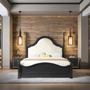 Lit Double Moderne Rétro Américain en Bois de Chêne Massif avec Rangement, Luxueux et Rembourré, Tailles 1.5m/1.8m, Style <span class=keywords><strong>Français</strong></span>, Doux et Lumineux, pour Chambre Parentale - Product Image 6
