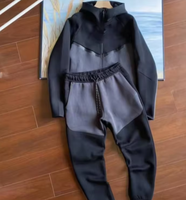 Ensemble de survêtement personnalisé pour homme 2 pièces avec veste à capuche zippée et pantalon de jogging, bande contrastante, vêtements de sport, fournisseur OEM ODM B2B en gros